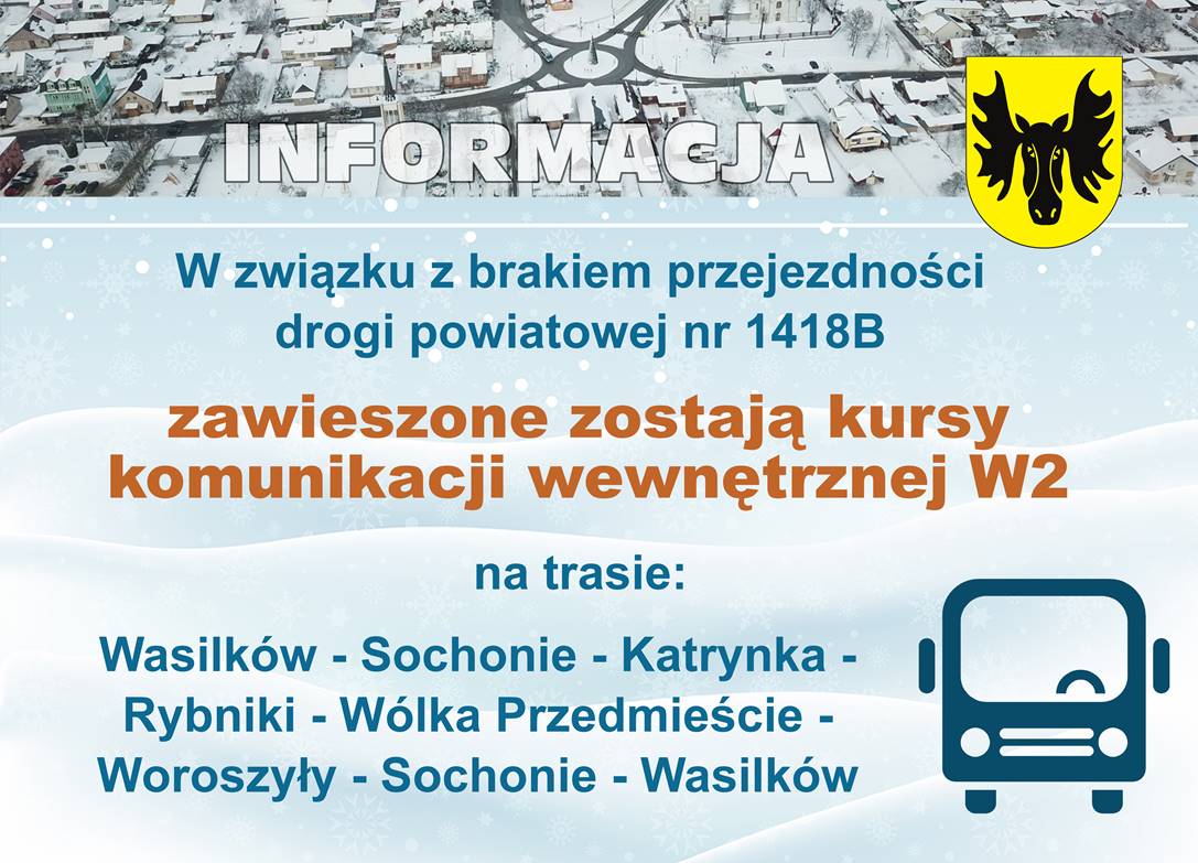 Kursy komunikacji wewnętrznej linii W2 na trasie w kierunku wsi Rybniki zostają zawieszone
