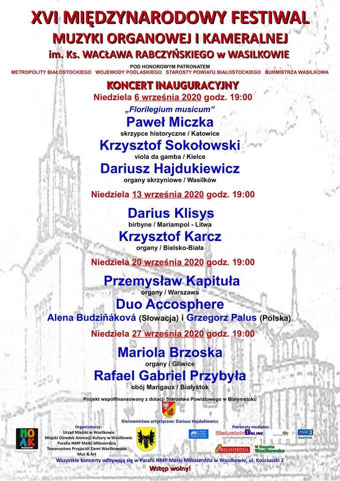 XVI edycja Międzynarodowego Festiwalu Muzyki Organowej i Kameralnej im. Ks. Wacława Rabczyńskiego w Wasilkowie